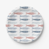 Decoratieve mediterrane sardines vispatroon papieren bordje (Voorkant)