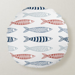 Decoratieve mediterrane sardines vispatroon rond kussen