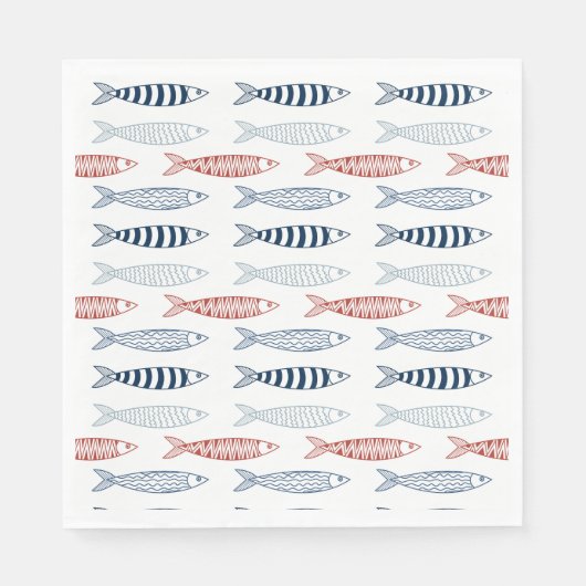 Decoratieve mediterrane sardines vispatroon servet (Voorkant)