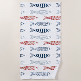 Decoratieve mediterrane sardines vispatroon strandlaken