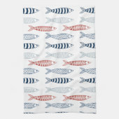 Decoratieve mediterrane sardines vispatroon theedoek (Verticaal)