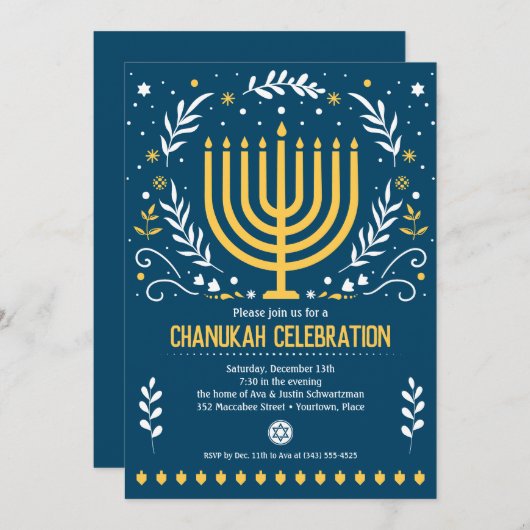 Decoratieve Menorah Hanukkah Holiday Partij Kaart (Voorkant / Achterkant)