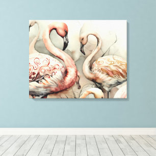 Decoratieve moderne stijlvolle flamingo's canvas afdruk