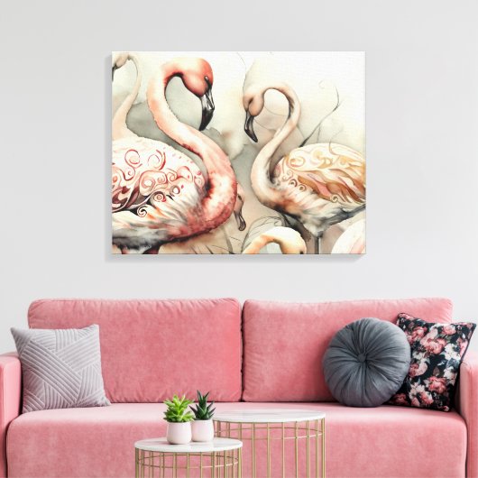 Decoratieve moderne stijlvolle flamingo's canvas afdruk (Insitu (Woonkamer))
