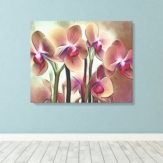 Decoratieve moderne stijlvolle orchideeën canvas afdruk (Insitu (Houten vloer))
