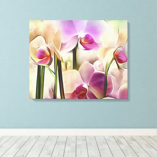 Decoratieve moderne stijlvolle orchideeën canvas afdruk (Insitu (Houten vloer))