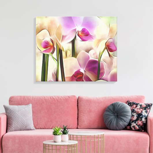Decoratieve moderne stijlvolle orchideeën canvas afdruk (Insitu (Woonkamer))