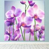 Decoratieve moderne stijlvolle Paarse orchideeën Canvas Afdruk (Insitu (Houten vloer))