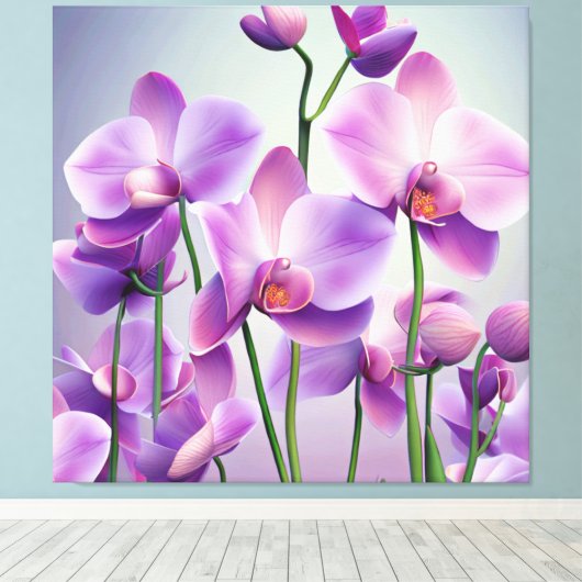 Decoratieve moderne stijlvolle Paarse orchideeën Canvas Afdruk (Insitu (Houten vloer))
