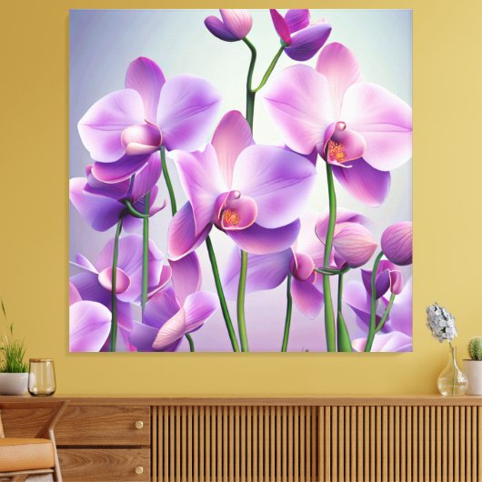 Decoratieve moderne stijlvolle Paarse orchideeën Canvas Afdruk (Insitu (Woonkamer))
