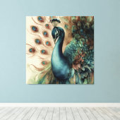 Decoratieve moderne stijlvolle pauw canvas afdruk (Insitu (Houten vloer))