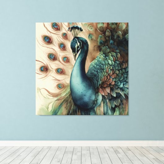 Decoratieve moderne stijlvolle pauw canvas afdruk (Insitu (Houten vloer))