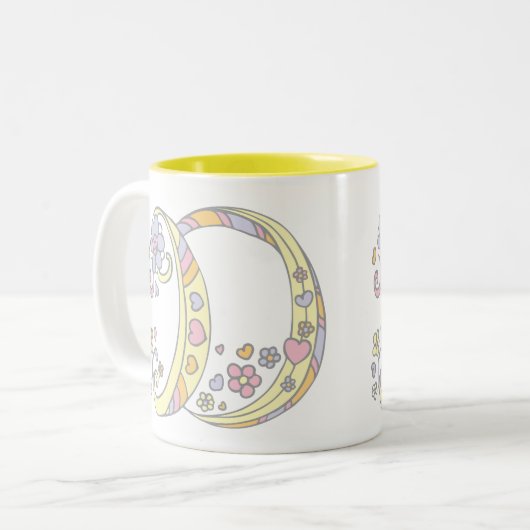 Decoratieve Monogram D harten en bloemen mok (Voorkant links)