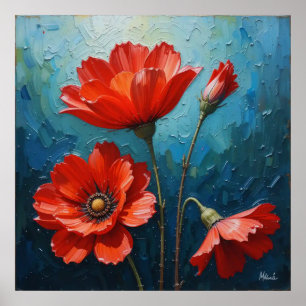 Decoratieve muurkunst - Bloemenolieverfschilderij  Poster