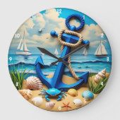 Decoratieve nautische functie anker kustlandschap grote klok (Voorkant)