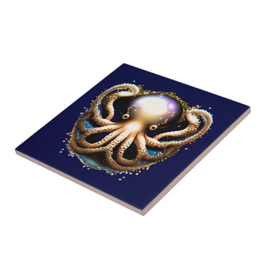 Decoratieve octopus onder het zee creature glam tegeltje (Zijkant)