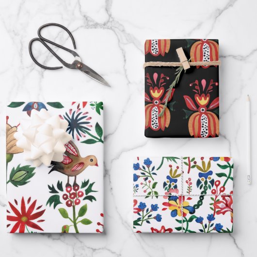 Decoratieve Oekraïense bloemen Inpakpapier Vel (Voorkant)