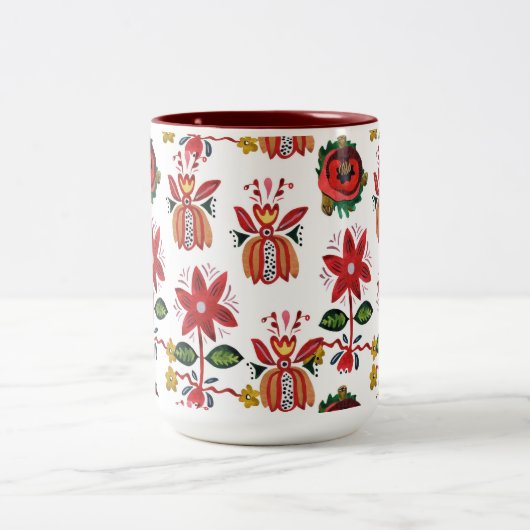 Decoratieve Oekraïense bloemen Tweekleurige Koffiemok (Center)