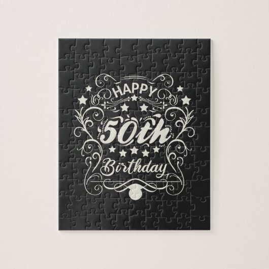 Decoratieve ornamentale Happy 50th Birthday. Legpuzzel (Verticaal)