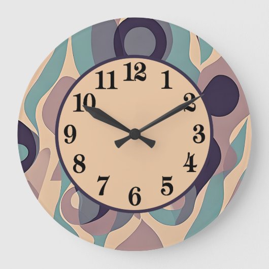 Decoratieve paarse en blauwe abstracte golven grote klok (Voorkant)