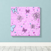 Decoratieve Paarse en blauwe vlinder Canvas Afdruk (Insitu (Houten vloer))
