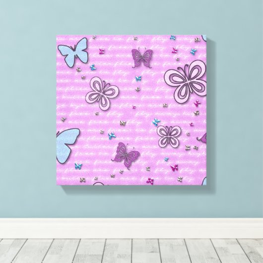 Decoratieve Paarse en blauwe vlinder Canvas Afdruk (Insitu (Houten vloer))
