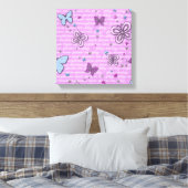 Decoratieve Paarse en blauwe vlinder Canvas Afdruk (Insitu (Slaapkamer))