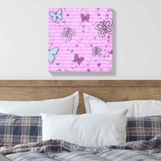 Decoratieve Paarse en blauwe vlinder Canvas Afdruk (Insitu (Slaapkamer))