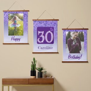 Decoratieve Paarse glitter 2 foto's 30e verjaardag Hangend Wandkleed