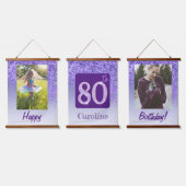 Decoratieve Paarse Glitter 2 Foto's 80ste Verjaard Hangend Wandkleed (Driedubbel)