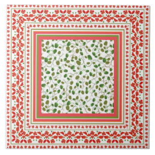 Decoratieve papavergrens, papavers, rood op wit tegeltje