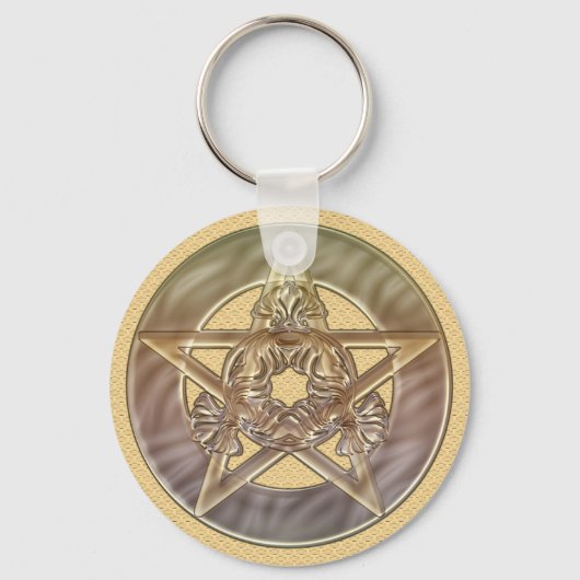 Decoratieve Pastel Peach Pentacle Sleutelhanger (Voorkant)