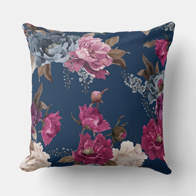Decoratieve piloten van de Floral Navy Kussen (Voorkant)