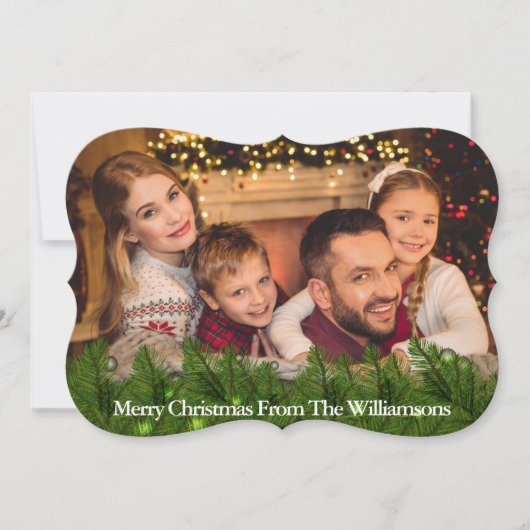 Decoratieve Pine Bough Fancy kerstfoto Feestdagenkaart (Voorkant)