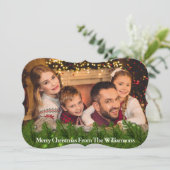 Decoratieve Pine Bough Fancy kerstfoto Feestdagenkaart (Staand voorkant)