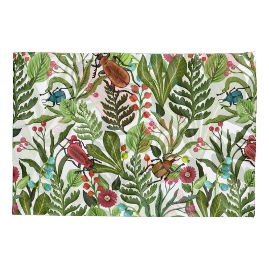 Decoratieve Planten en Insecten: Naadloos Ontwerp. Kussensloop (Achterkant)