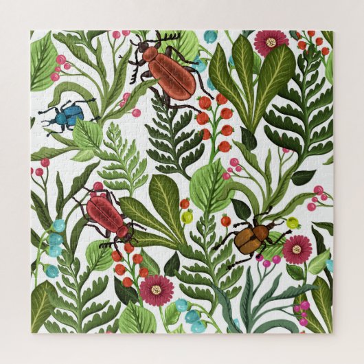 Decoratieve Planten en Insecten: Naadloos Ontwerp. Legpuzzel (Verticaal)