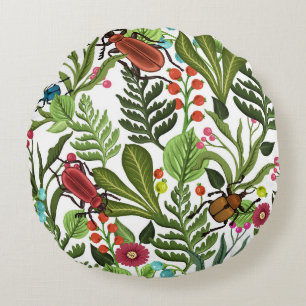 Decoratieve Planten en Insecten: Naadloos Ontwerp. Rond Kussen