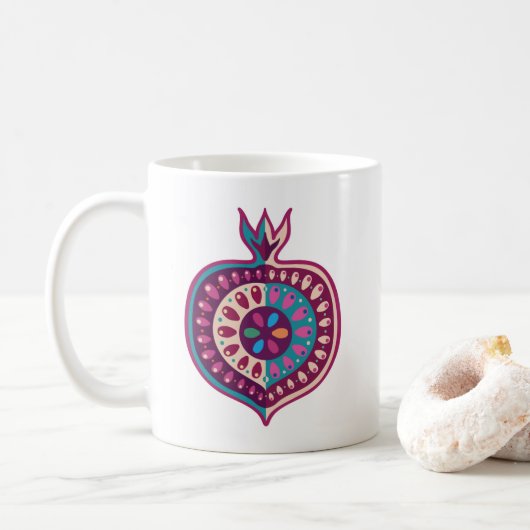 Decoratieve pomegranaten koffiemok (Met donut)