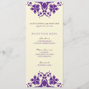 Decoratieve Postzegel Trouwreceptie Menu (paars) Kaart
