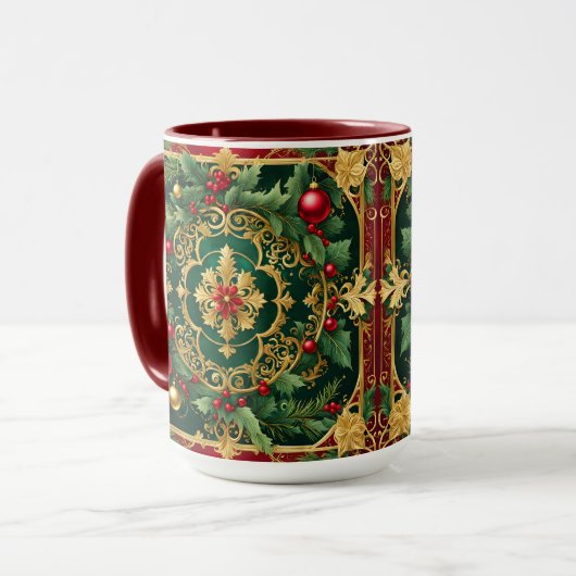Decoratieve Red Gold Green Christmas Holiday Mok (Voorkant links)