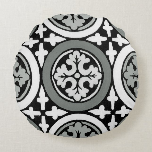 Decoratieve renaissance Rosette Tile Design Rond Kussen (Voorkant)