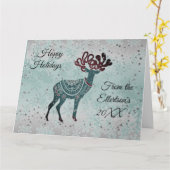 Decoratieve rendieren Kerstmis gepersonaliseerd Kaart (Gele Bloem)
