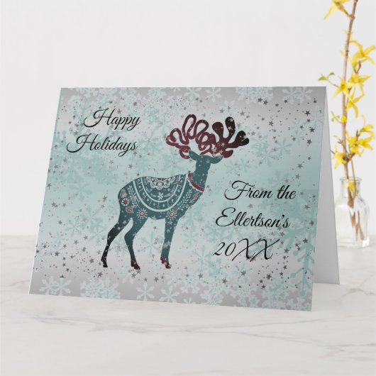 Decoratieve rendieren Kerstmis gepersonaliseerd Kaart (Gele Bloem)