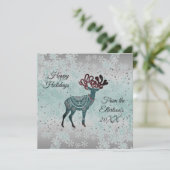 Decoratieve rendieren sneeuwvlokken kerst glitter kaart (Staand voorkant)