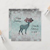 Decoratieve rendieren sneeuwvlokken kerst glitter kaart (Voorkant / Achterkant in situ)