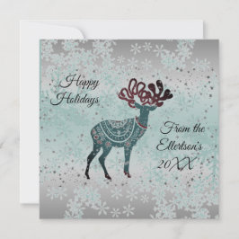 Decoratieve rendieren sneeuwvlokken kerst glitter kaart