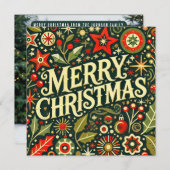 Decoratieve Retro Vrolijk Kerstfeest Feestdagenkaart (Voorkant / Achterkant)