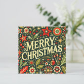 Decoratieve Retro Vrolijk Kerstfeest Feestdagenkaart (Staand voorkant)