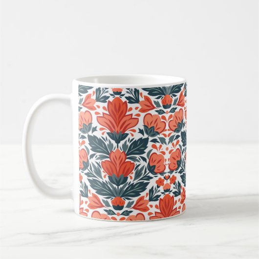 Decoratieve rode bloemen koffiemok (Links)